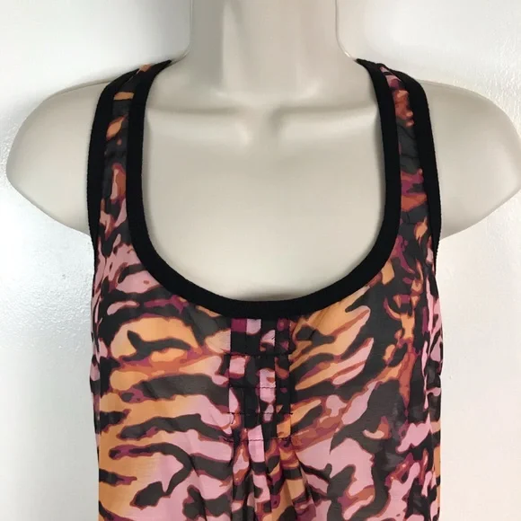 XHILARATION Sheer Black Orange Animal Print Pleated Center Racerback Tank Wmn M - Picture 2 of 13